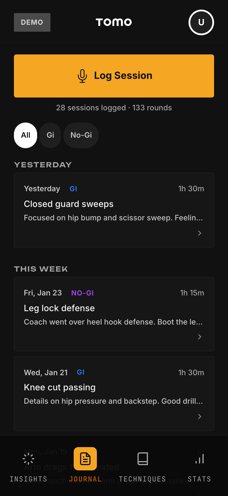 Journal History screenshot